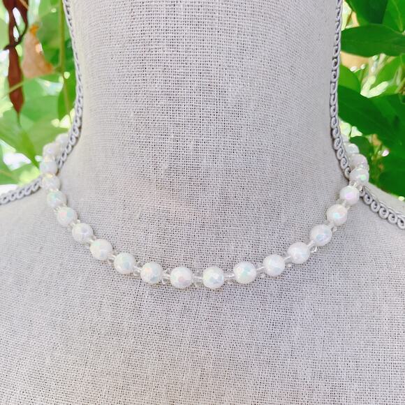 Vintage 1950s West Germany AB Glass Bead Necklace Mid Century 16" Elegant Choker - Picture 3 of 12